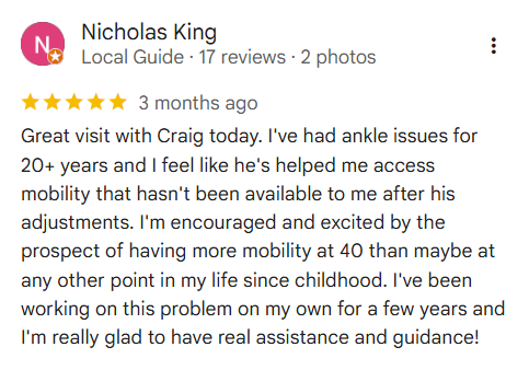 Positive patient feedback for chiropractic care and treatment