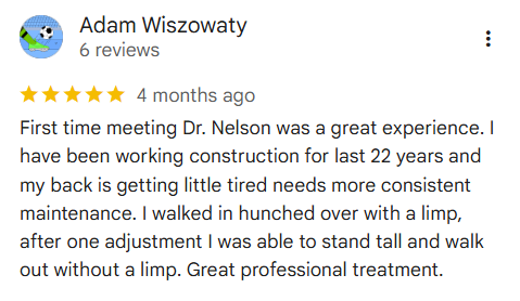 Chiropractic patient review describing a successful care experience