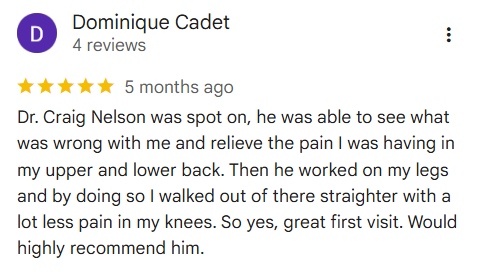 Verified patient testimonial for a chiropractic clinic