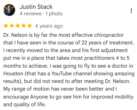 Five-star patient review for a local chiropractic clinic